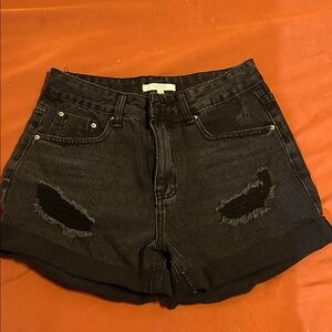 Trendy Black Distressed Denim Shorts